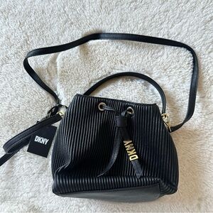 DKNY Black Textured Crossbody Bucket Bag